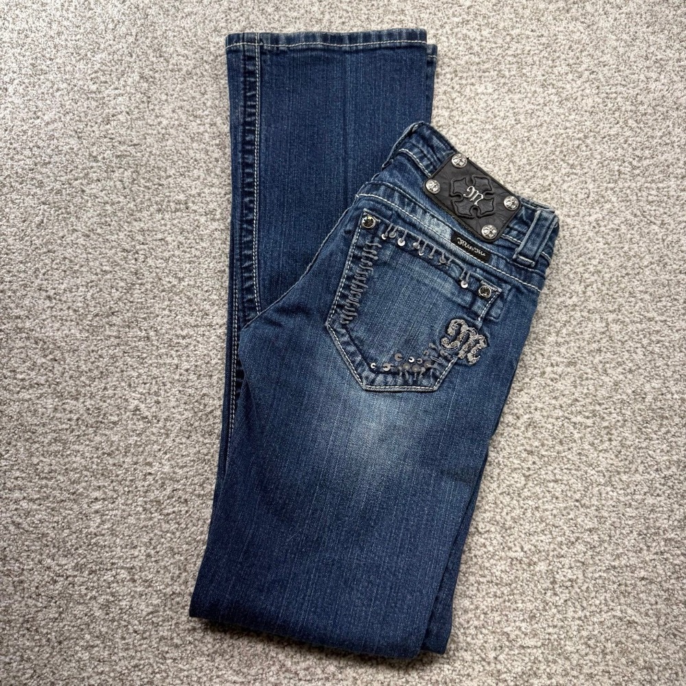 Women's Miss Me Dark Wash Blue Bootcut Embellished Pockets Jeans Size 25x33